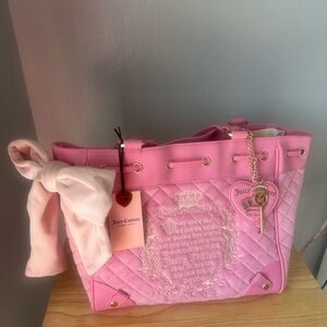 Juicy Couture Bubblegum Pink Quilted Tote with Bow and Key Charm